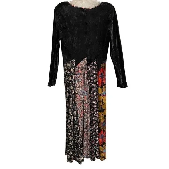 Vintage Handmade Patchwork Whimsygoth  Hippie Maxi Dress Long Sleeve Velvet - Picture 4 of 12